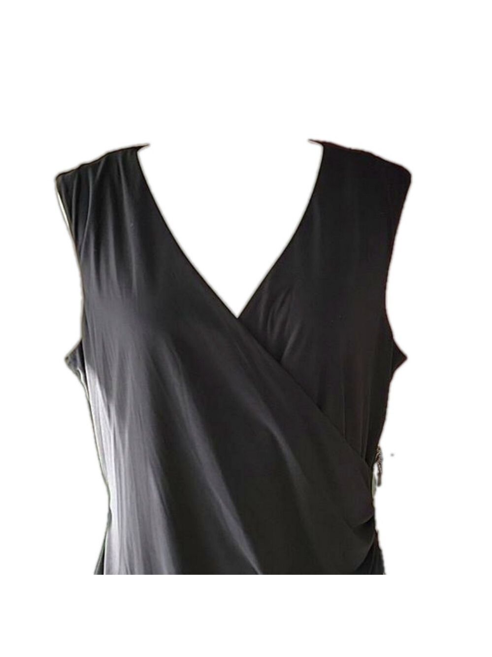 Luxe by Carmen Marc Valvo Black Faux Wrap Formal Dress Size 16W
